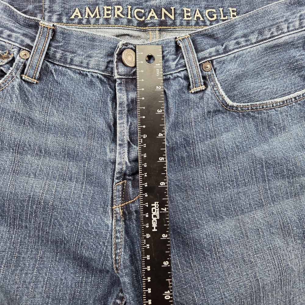 American Eagle Jeans Men 34x34 Straight Medium Wash Blue Denim Button Fly - Picture 10 of 16